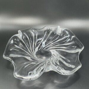 Vintage 1980s Venetian Clear Glass Dish Bowl Centerpiece Made In Italy Decor VTG